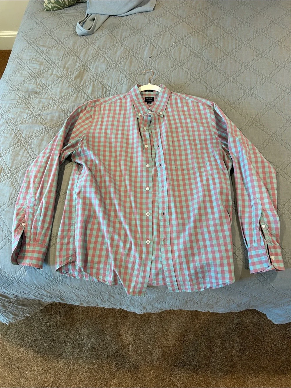 J. Crew Pink and Light Blue Gingham Button-Down Shirt